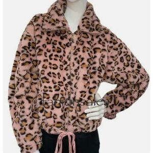 Victorias Secret Pink Know one cares Faux Fur Pink animal print Cozy Soft Jacket